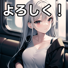 Silver-haired girl on train