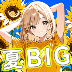 可愛い金髪セミロング黄色女子夏スタンプ