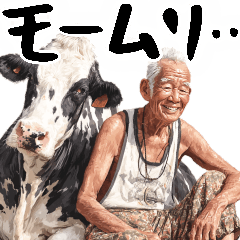 Japanese old man cattle stickers