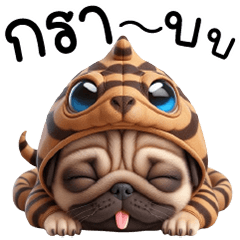 Little pug in a cute snake costume
