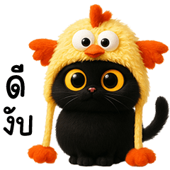 แมวดำหมวกไก่น่ารัก