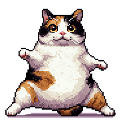 Pixel art no word fat calico cat
