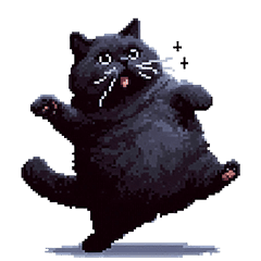 Pixel art no word fat black cat