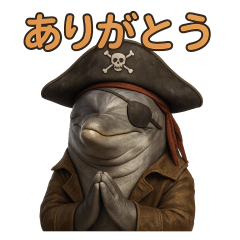 Surrealistic pirate dolphin sticker 002