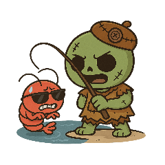 Characters attack shrimp