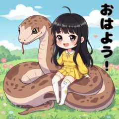 Girl and Huge Snake