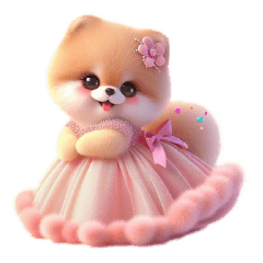 Pomeranian in Pink Dress