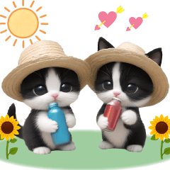 気軽に使える 可愛いハチワレ猫 麦わら帽