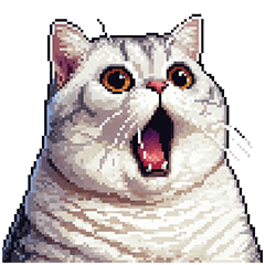 Pixel art no word fat white tabby cat