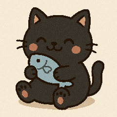 Cheeky Black Cat Stickers with Fish