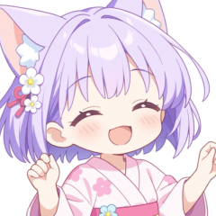 Purple cat girl sticker in a yukata