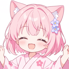 Pink cat girl sticker in a yukata