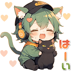 残暑 猛暑 夏♡猫耳ガールとネコ