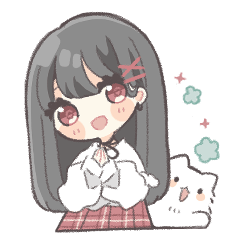 A girl with long black hair and a dog