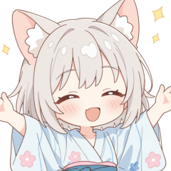 Light Gray Cat Girl in Yukata Sticker