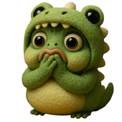 Grumpy green frog Dino head No text