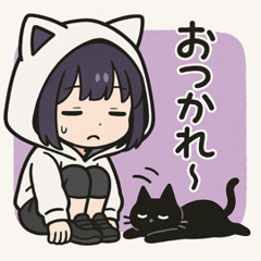 Cat-ear Hoodie Girl & Black Cat Stickers