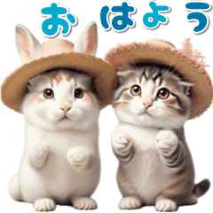 【動く】うさぎとネコ　ミーム リアル