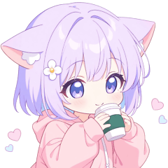 Coffee and Cat-Eared Hoodie Girl Sticker