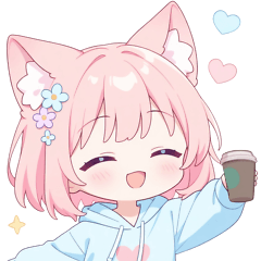 Coffee & Cat-Eared Hoodie Girl Sticker
