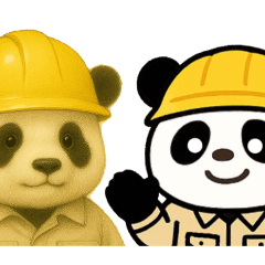 作業着を着こなすかわいいパンダ