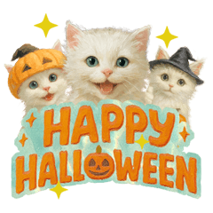Whimsical White Cat Halloween Stickers