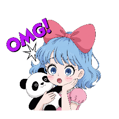 Blue-haired Girl & Cute Panda Stickers