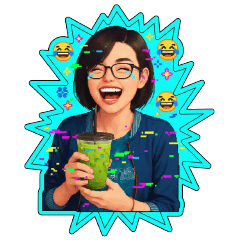 Pixel art stick with green tea