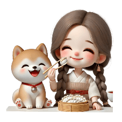 Cute Girl and Shiba Inu - Food