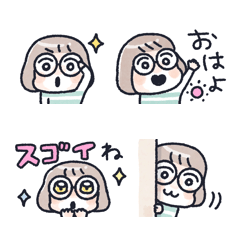 おかっぱめがねの小さめスタンプ