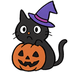 ハロウィン　魔女帽子の黒ねこスタンプ