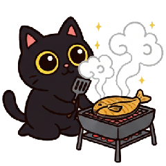 little black cat with yellow eyes