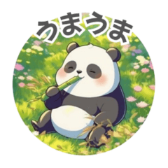 Cute panda stickers in the flower garden