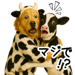 Golden Retriever in a cow costume