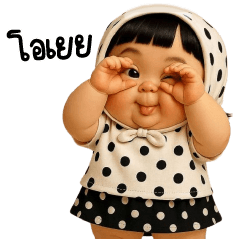 สาวน้อยตัวอ้วงชุดลายจุดขาวดำ