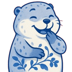 Blue and white porcelain style otter