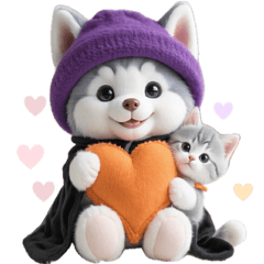 シベリアンハスキーとねこ♡文字なし