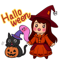 ハロウィン 魔女っ子とおばけのスタンプ1