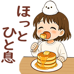 女の子と小鳥 食べながら一言♪
