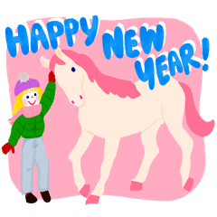 Happy girl sticker. No.38 with Horses.