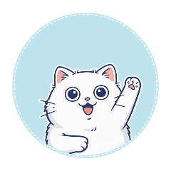 White Round Cat Stickers