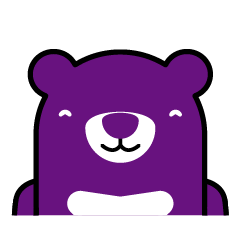 Purple Bear has expressive face.