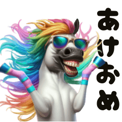 午年の飛び出すレインボーなイケメン野馬