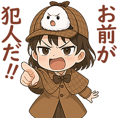 女の子と小鳥 可愛らしい探偵スタンプ