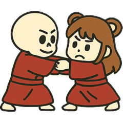 骸骨男、熊耳ロン毛ガールと組手をする。