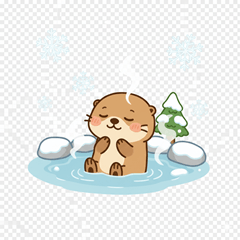 冬のかわいいラッコ：ほっこりフェスティブ