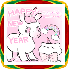 【お正月】ピンクリボンのゆるいこねこ