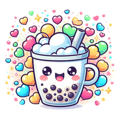 可愛いタピオカミルクティーカートゥーンス