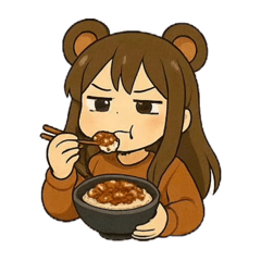 白米にタレつけて食べる熊耳ロン毛ガール