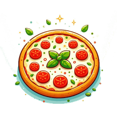 かわいいピザのカートゥーンスタンプで楽し